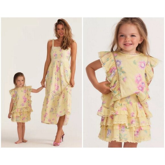 💕LOVESHACKFANCY💕 Billie Skirt ~ Bright Azalea Floral Print Girls 18-24 M NWT - Picture 1 of 15